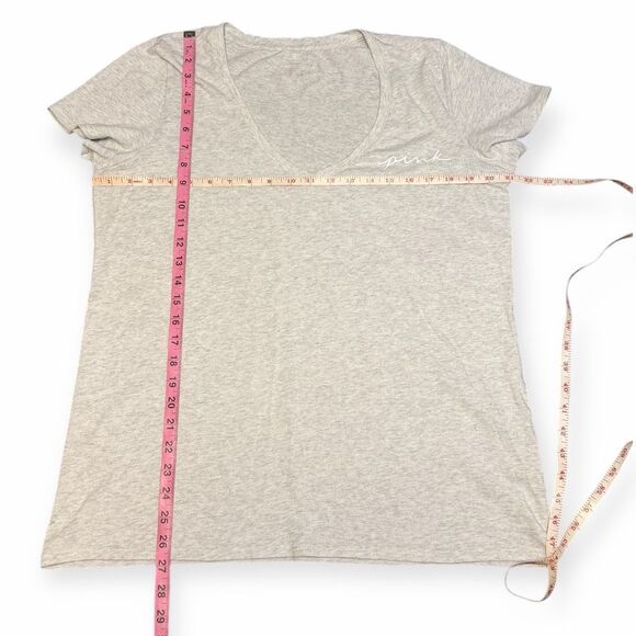 PINK VICTORIA’S SECRET Women’s Heather Gray “pink” Script Logo Sleep Tee Shirt D - Picture 5 of 6